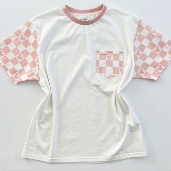 Disney Tops - SWEET P BABY CO DISNEY MICKEY Pink Checkered Magic Adult Pocket Tee SIZE XL